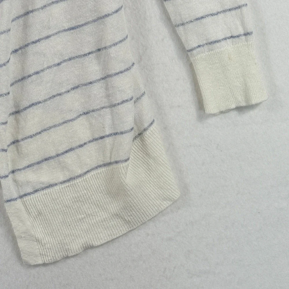 Cynthia Rowley Hooded Cardigan Women XS White Blue Stripe Linen Coastal Nautical